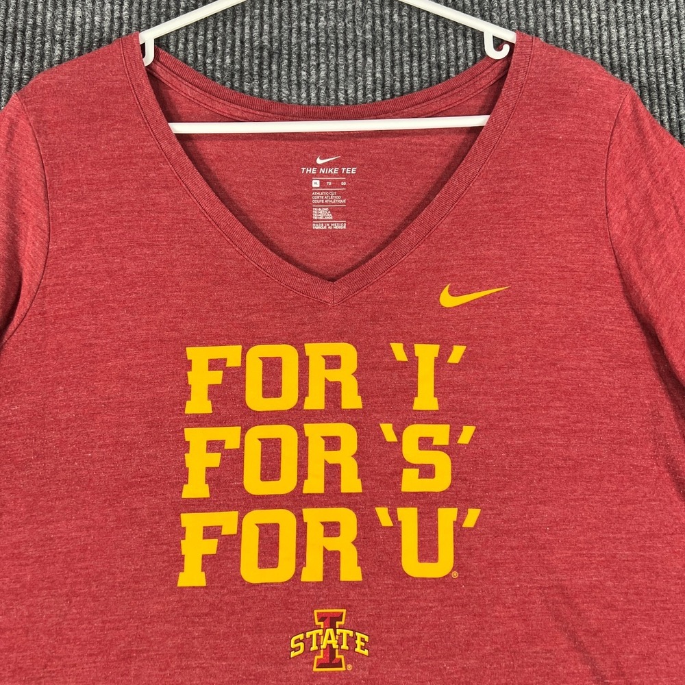 Iowa State Cyclones Shirt Womens XL Extra Large Red Short Sleeve V‎ Neck Nike